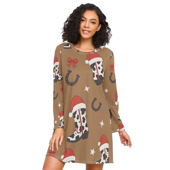 Boot Nightgowns for Women Soft Sleepwear Long Sleeves Ladies Sleepshirt Nightdress