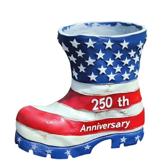 Boot Planter, 4th of July American Flag Patriotic 7.9 Inch Red White and Blue Boot Planter, 1 Pack Resin Decorative Planter for Independence Day, Outdoor Patio Yard Garden Porch Decoration