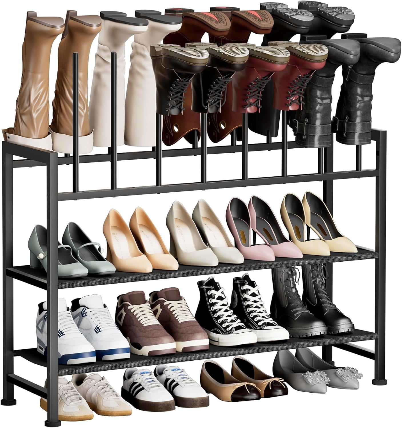 Boot Rack 4-Tier - Black Metal Boot Storage Rack for Tall Boots ...