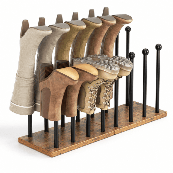 Metal Library Racks Boot Rack 8-pair Shoe Organizer Tall 16.4'' Free Standing Shoes Holder ...