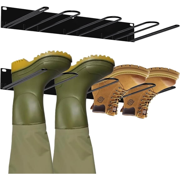 Boot Rack: Boot Hangers Wall Mount Holds 4 Pairs - Metal Wader Hangers Boots Storage Organizer Tall Boots Holder for Cowboy Garage Storage Closet Entryway Outdoor Drying, Black