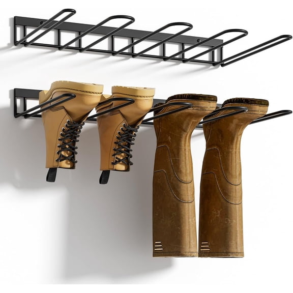 Boot Rack, Wader Hangers for Boot, Metal Wall Mounted Shoe Rack, 4 Pair Boot Organizer Rack for Tall Boots and Cowboy Boot, Boot Trays for Entryway,Garage (2 Pack), black