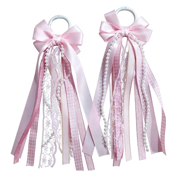 Boot Ribbons for Cowboy Boots Plaid Ribbon Bow Boot Bows with Glitter Pearl Lace Trim Easy-Attach Holiday Birthday School Accessory for Women Teens White Satin with Red Check,A