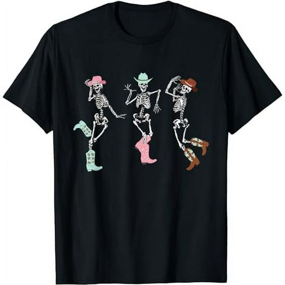 Boot Scootin Skeleton Dancing Halloween Cowboy Western Women T-Shirt