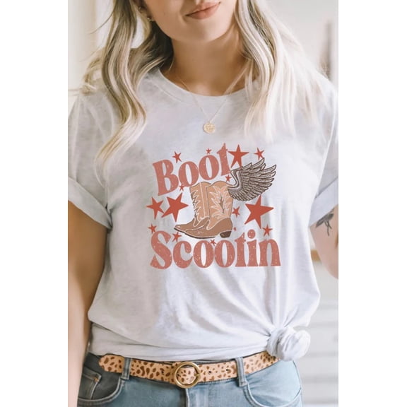 Boot Scootin Winged Cowboy Boots Stars Graphic Tee T-Shirt