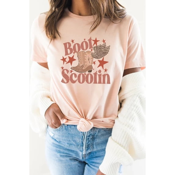 Boot Scootin Winged Cowboy Boots Stars Graphic Tee T-Shirt