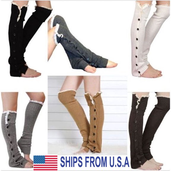 Boot Socks Lace Leg Warmers Crochet Knit Toppers Cuffs Knee High Long Leggings