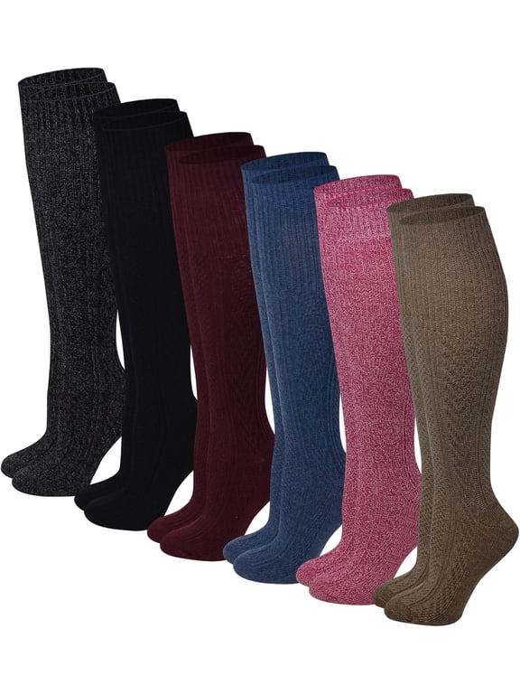 Boot Socks Women (6 Pairs pack) Knee High Cable Knit Winter Wool Socks