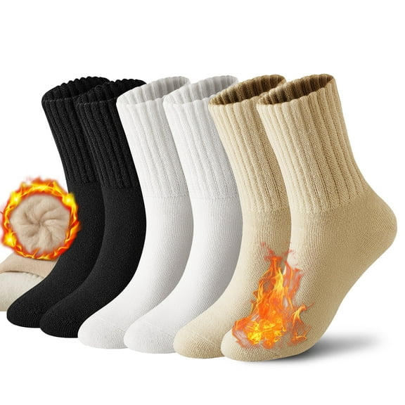 Boot Socks for Women Winter Solid Thick Crew Socks Warm Wool Thermal Socks, 3Pairs