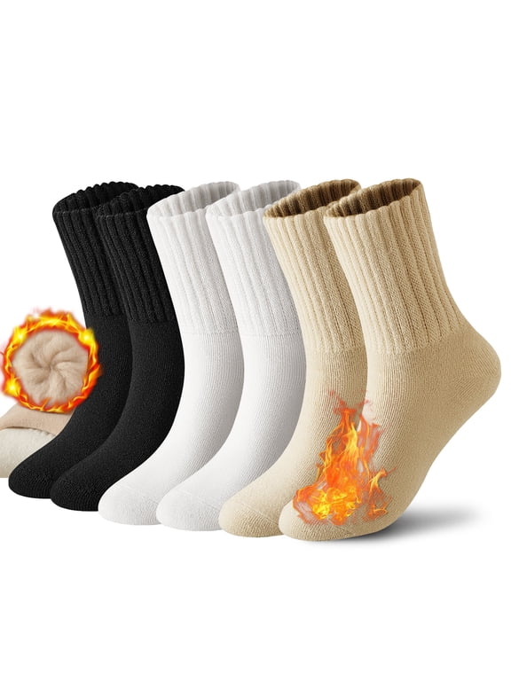 Boot Socks for Women Winter Solid Thick Crew Socks Warm Wool Thermal Socks, 3Pairs