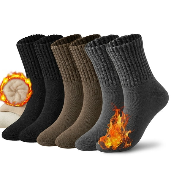 Boot Socks for Women Winter Solid Thick Crew Socks Warm Wool Thermal Socks, 3Pairs