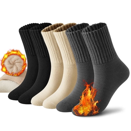 Boot Socks for Women Winter Solid Thick Crew Socks Warm Wool Thermal Socks, 3Pairs