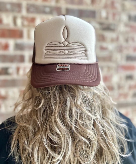 Boot Stitch Embroidered Brown and Tan Unisex Otto Trucker Hat