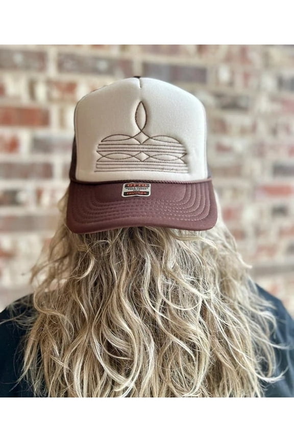 Boot Stitch Embroidered Brown and Tan Unisex Otto Trucker Hat