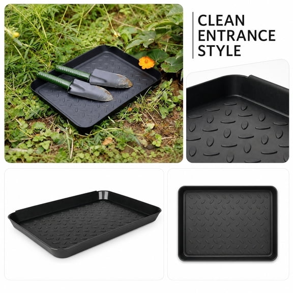 Boot Tray, Entryway Shoe Storage, Garage Shoe Storage, Outdoor Shoe Storage, Black Tray 14X11X1.2 in Low-Profile Raised Edge Multi-Use Tray for Sneaker Storage, Boot Storage, Wet