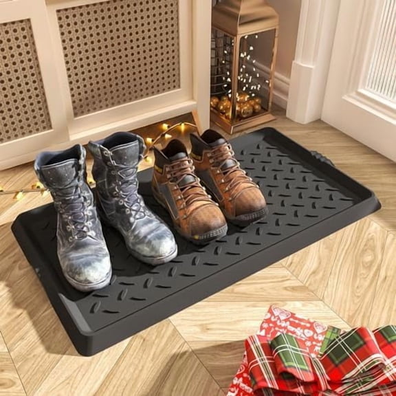 Boot-Tray Heavy Duty Rubber Mat with Lip Waterproof Shoe Mat Tray for Entryway Indoor Outdoor Multi Use Catch All Trays Entryway Shoe Storage 16x27.5 Inches