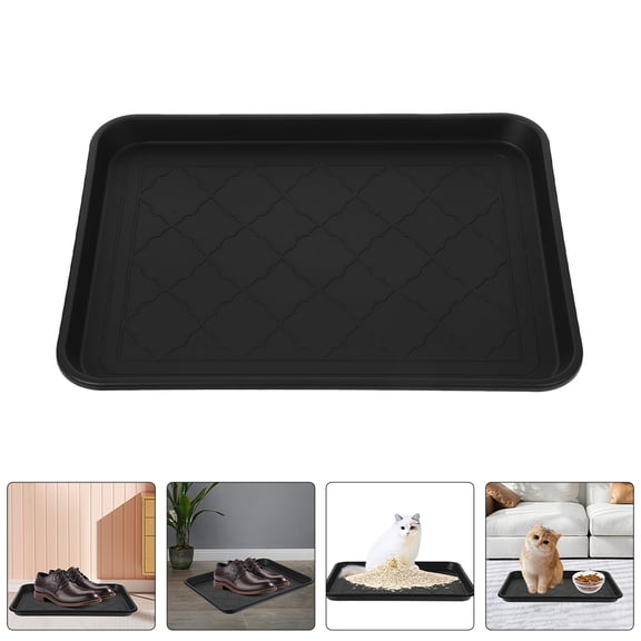 Amosfun 2Pcs Large Black Plastic Boot Tray for Entryway Shoe Storage with Anti Slip Base