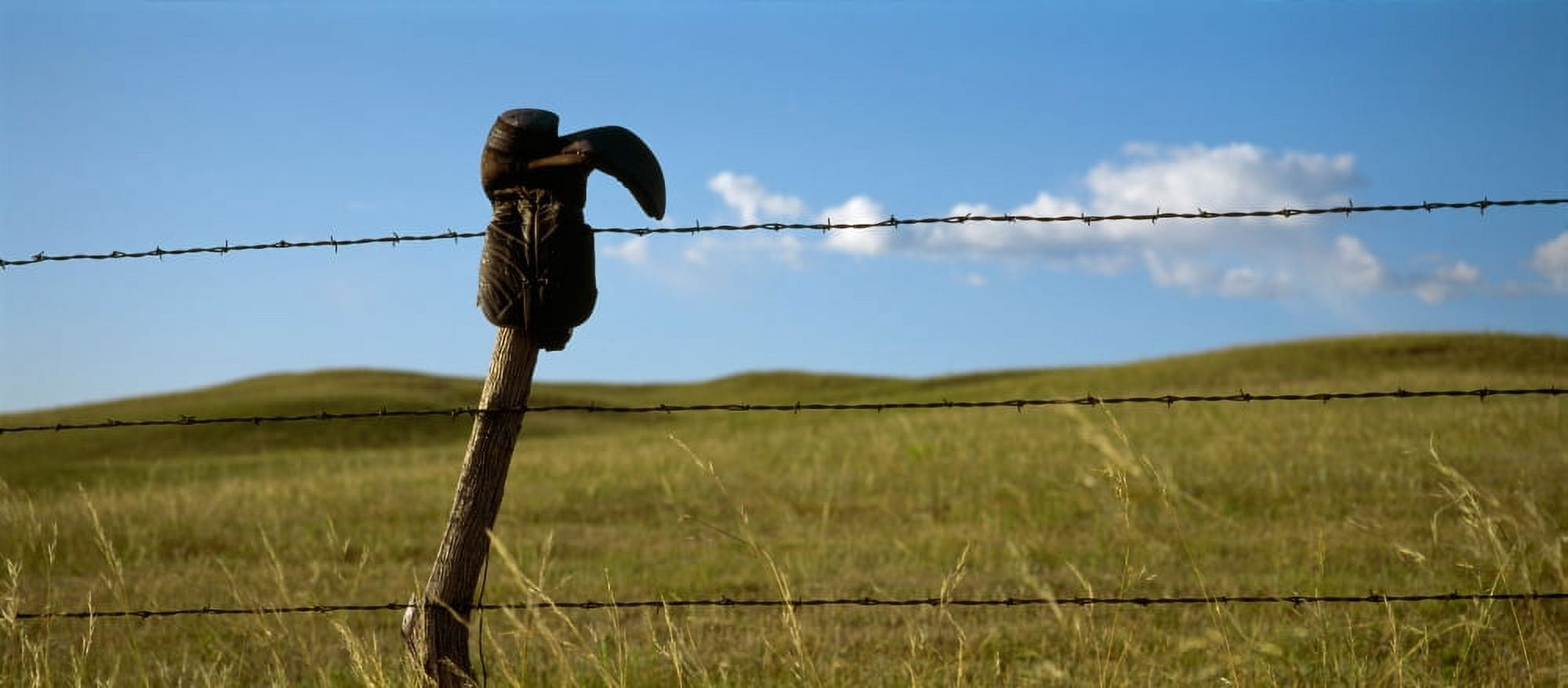 Boot and Barbed Wire Fence NE Canvas Art - Panoramic Images (27 x 9)