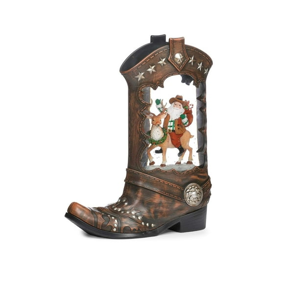 Roman 10 Inch H Lighted Swirl Boot Santa Riding Deer, Christmas Decoration
