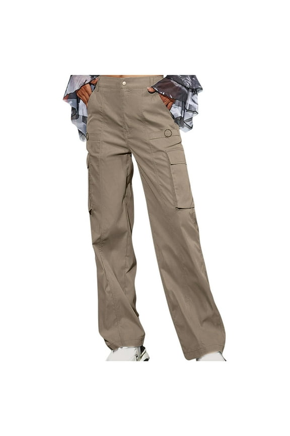 Bootcut Cargo Pants Women High Waist Wide Leg Parachute Pants Y2K Teen Girls Hip Hop Streetwear Multi-Pocket Trousers