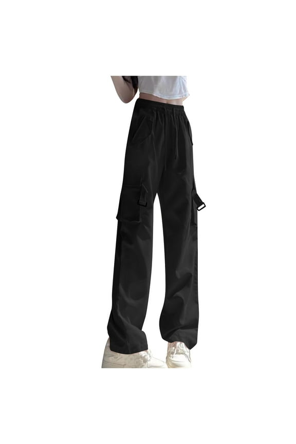 Bootcut Cargo Pants for Women High Waisted Wide Leg Pants Multi-Pocket Hiking Trousers Y2K Teen Girls Cute Streetwear