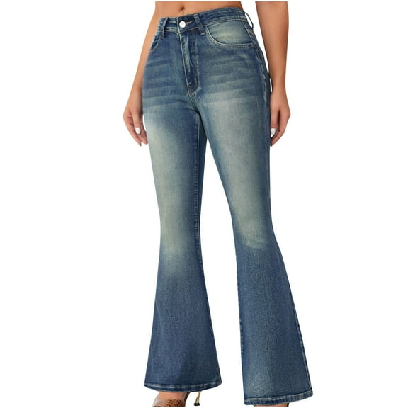 Bootcut Jeans for Women,Fashion Ladys High Waisted Lacing Stretch Wide Leg Jeans Bell-Bottomed