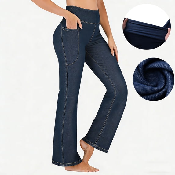 Bootcut Pants for Women High Waisted Tummy Control Workout Flare Leggings Stretchy Butt Lifting Soft Denim Pants with Pockets Black Pant,Size S-3XL