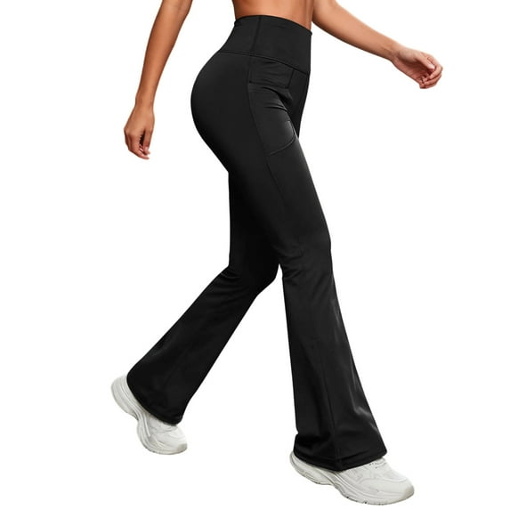 Bootcut Yoga Pants for Women High Waisted Flare Leg Trousers Running Workout Leggings with Pockets Solid Color Fashion Sports Pants