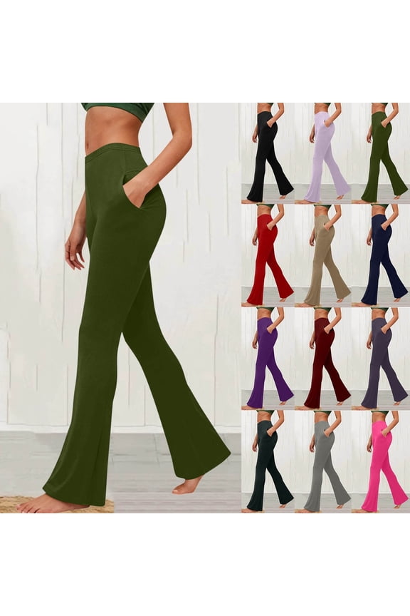 Bootcut Yoga Pants for Women Solid Color High Waist Flare Leg Sports Yoga Leggings Pants Running Workout Joggers with Pockets