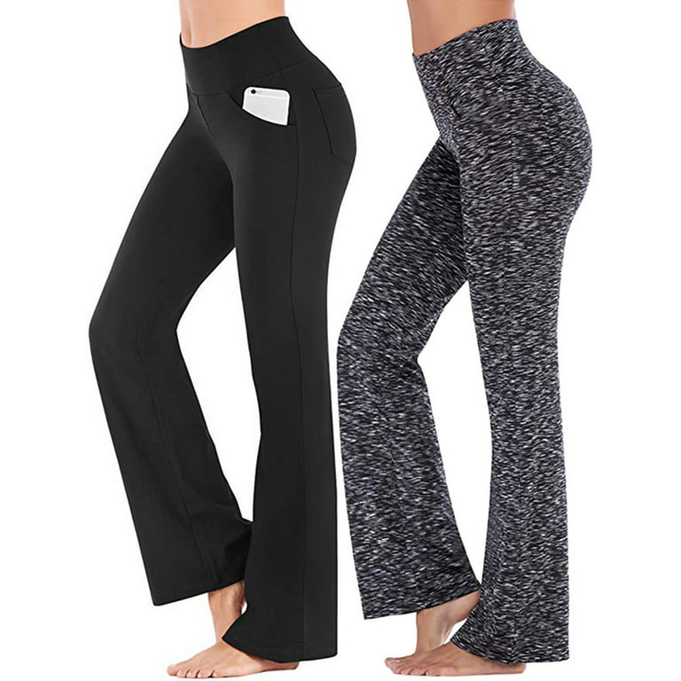 Bootcut Yoga Pants for Women with Pockets High Waist Casual Bootleg  Trousers Plus Size Stretch Yoga Workout Pants for Women - 2 Packs  Black+Gray 4XL