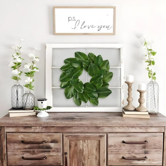 Bootesun 16'' Artificial Magnolia Wreath for Front Door, Large Silk Greenery Wreath, Faux Magnolia Leaf Wreaths for Home Wall, Window, Fireplace, Indoor Outdoor, Porch Decoration