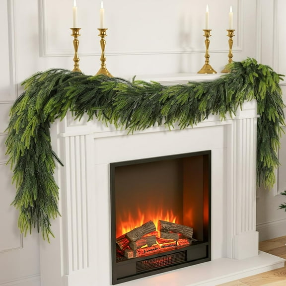 Bootesun 1PCS Artificial Norfolk Pine Garlands, 9FT Real Touch Pine Garland, Faux Greenery Garland Winter Christmas Garland for Table, Mantle, Holiday Indoor Outdoor Christmas Decorations
