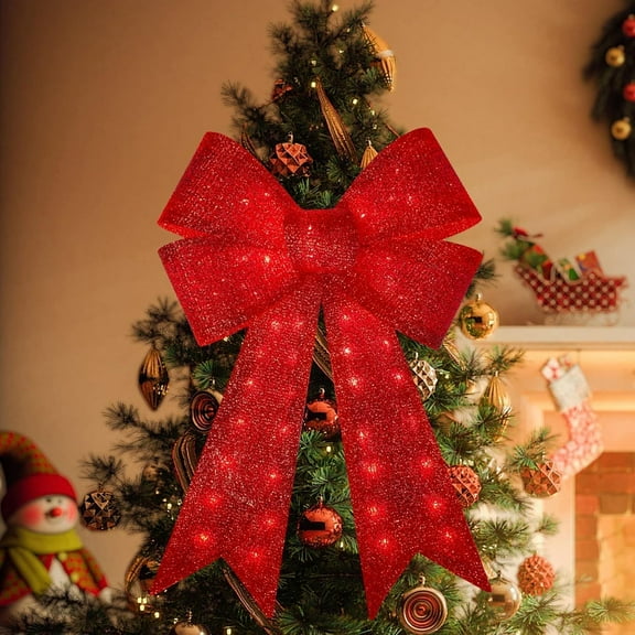 Bootesun 24" Red Christmas Bows with LED Lights, Led Christmas Tree Decoration Wreath Bow Light, Christmas Bow Topper Light for Indoor Outdoor Christmas Decorations