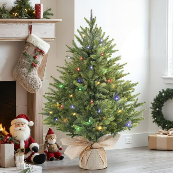 Bootesun 2FT Prelit Artificial Small Christmas Tree with Warm White & Multicolor Lights, Table Top Christmas Tree, Perfect for Home Indoor Outdoor Xmas Decorations