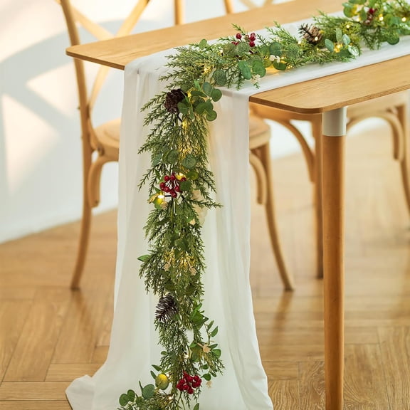 Bootesun 2PCS Christmas Garland for Mantle - 6FT Glitter Garland with Lights for Stairs Railing - Kitchen Window Table TV Stand Indoor Outdoor Christmas Decorations