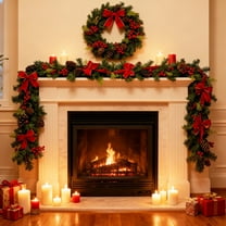 Bootesun 6FT Christmas Garland for Front Door, Norfolk Pine Garland with Red Bow, Pine Cones, and Berries for All Seasons, Christmas Artificial Greenery Garland Xmas Decors for Indoor Outdoor Home