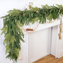 Bootesun 6FT Real Touch Christmas Norfolk Pine Garland, 150 Pine & 30 Cypress Tip, Realistic Soft Cedar Garland, Faux Greenery Garland for Mantle Table Fireplace Indoor Outdoor Christmas Decors