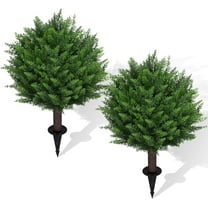 Bootesun Artificial Set of 2 Cedar Topiary Ball Trees 22" for Outdoors with Ground Spike, UV Resistant Faux Cypress Plants, Evergreen Shrubs Bushes for Room Front Porch Garden Backyard Decor