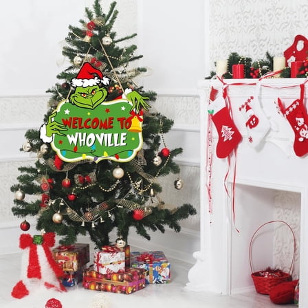 Bootesun Christmas Decorations, Hanging Signs Christmas Door Sign, Welcome to Whoville Sign for Holiday Door Indoor Outdoor Christmas Decorations