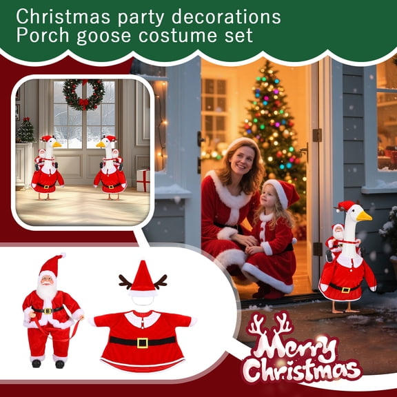 Bootesun Funny Santa Riding Porch Goose Outfit with 3D Santa Claus Figure and Reindeer Antler Hat, Festive Red Plush Apparel for Garden Statue, Whimsical Christmas Ornament Decor for 23" Goose
