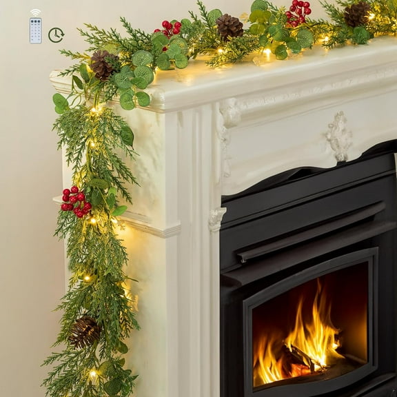 Bootesun Christmas Garland for Mantle - 6FT Glitter Garland with Lights for Stairs Railing - Kitchen Window Table TV Stand Indoor Outdoor Christmas Decorations