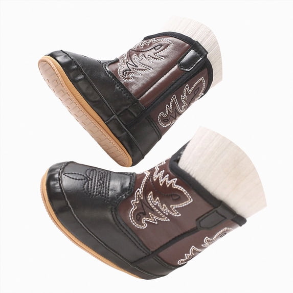 Booties for Baby & Toddler Cowboy Cowgirl Boots Infant Western Boots Toddler Boys Girls Round Toe Riding Mid Calf Boots Size 0-3 Months
