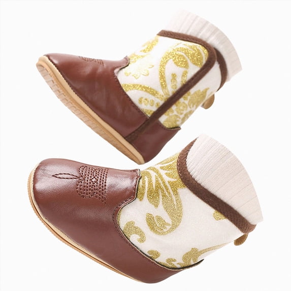 Booties for Baby & Toddler Cowboy Cowgirl Boots Infant Western Boots Toddler Boys Girls Round Toe Riding Mid Calf Boots Size 0-3 Months