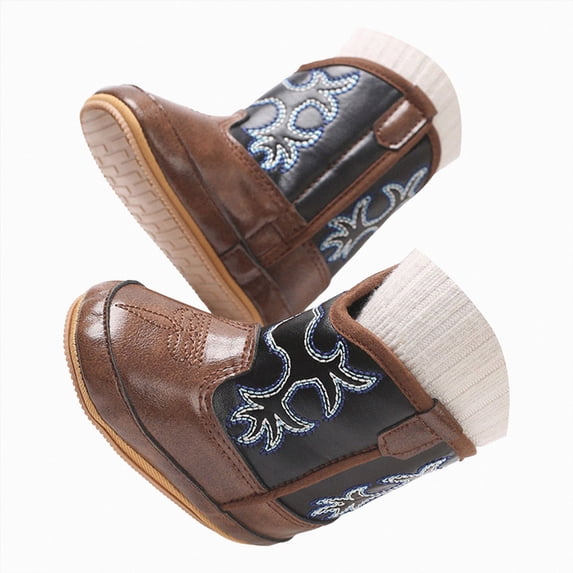 Booties for Baby & Toddler Cowboy Cowgirl Boots Infant Western Boots Toddler Boys Girls Round Toe Riding Mid Calf Boots Size 0-3 Months
