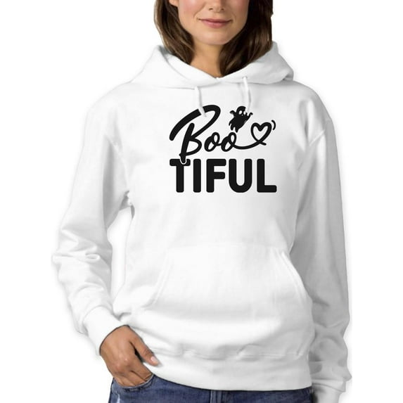 Bootiful. Cute Ghost And Heart Hoodie Women -Image by Shutterstock, Female x-Large