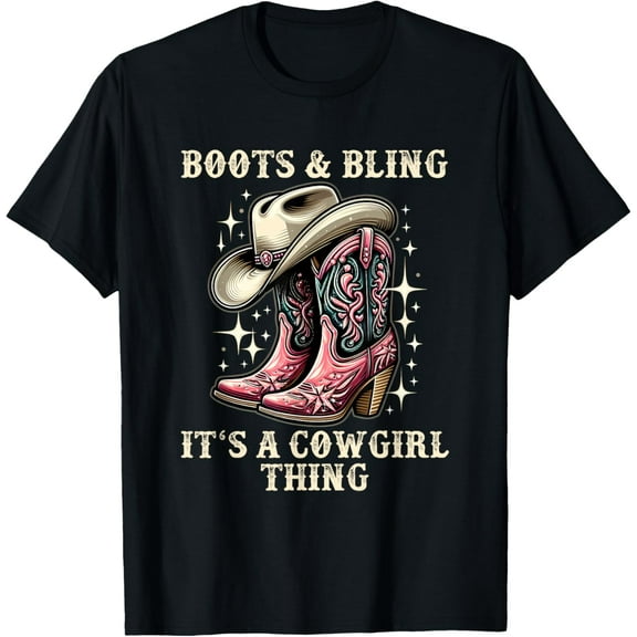 Boots And Bling Its A Cowgirl Thing Cowboy Hat Kids Cowgirls T-Shirt Tops Tee