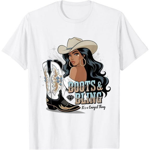 Boots & Bling its a Cowgirl Thing Black Cowgirl Melanin T-Shirt Tops Tee