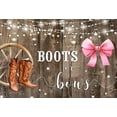 thumbnail image 1 of Boots or Bows Gender Reveal Backdrop Boys or Girls Baby Shower Banner Party Decoration Rustic Wood White Cowboy Boots Pink Bows Photography Background Cake Take Banner Photo, 1 of 4
