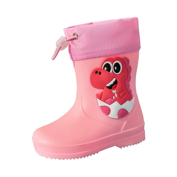 Boots Children's Lined Half Height Rain Boots Rain Shoes with Drawstring Cartoon Non- Rain Boots Lightweight Outdoor Pink 24