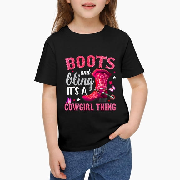 Boots Cowgirl Thing Country Life Western Womens Girls Shirt 𝓴𝓲𝓭𝓼 Black T-Shirt,Casual Holiday Top For 𝓴𝓲𝓭𝓼 120cm